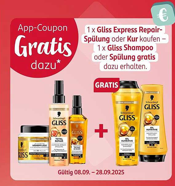 Gliss Express Repair-Spülung oder Kur + Gliss Shampoo gratis