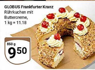 GLOBUS Frankfurter Kranz Rührkuchen mit Buttercreme, 850 g