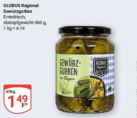 GLOBUS Regional Gewürzgurken 670 g, Erntefrisch