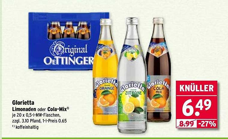 Glorietta Limonaden oder Cola-Mix – 20 x 0,5 l-Flaschen