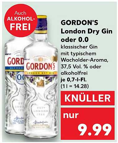 GORDON'S London Dry Gin oder 0.0 - nur 9,99 €