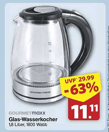 GOURMETmaxx Glas-Wasserkocher, 1,8 Liter, 1800 Watt