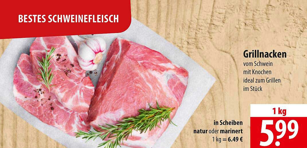 Grillnacken vom Schwein mit Knochen, ideal zum Grillen im Stück