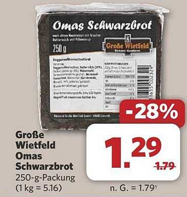 Große Wietfeld Omas Schwarzbrot 250 g