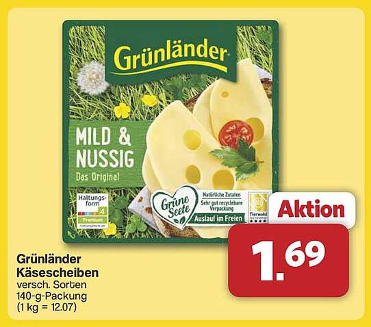 Grünländer Käse Scheiben - Mild & Nussig