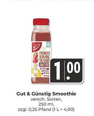 Gut & Günstig Smoothie Erdbeer-Banane-Traube, 250 ml