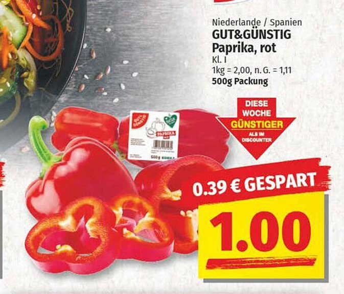 GUT&GRÜNSTIG Paprika, rot - 500g Packung für nur 1,00 €
