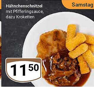 Hähnchenschnitzel mit Pfeffersauce, dazu Kroketten