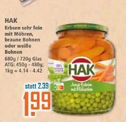 HAK Erbsen sehr fein mit Möhren, braunen Bohnen oder weißen Bohnen
