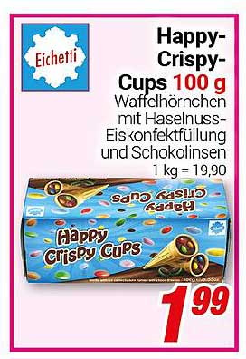 Happy-Crispy-Cups 100 g - Waffelhörnchen mit Haselnusseis und Schokolinsen