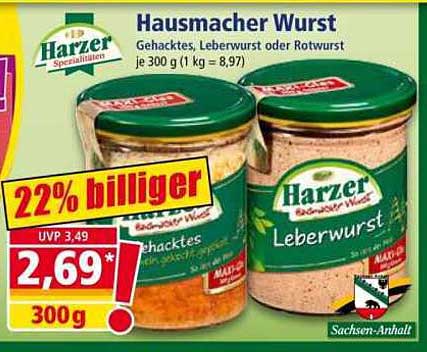 Hausmacher Wurst – Gehacktes, Leberwurst oder Rotwurst 300 g
