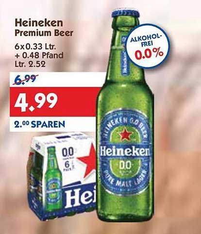 Heineken Premium Beer 6x0.33 L - Alkoholfrei 0.0%