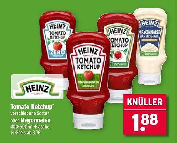 Heinz Tomato Ketchup® verschiedene Sorten oder Mayonnaise 400-500-ml-Flasche