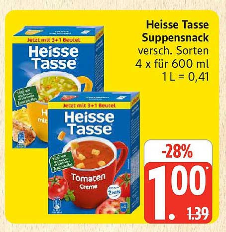 Heisse Tasse Suppensnack verschiedene Sorten 4 x 600 ml