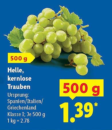 Helle, kernlose Trauben 500 g
