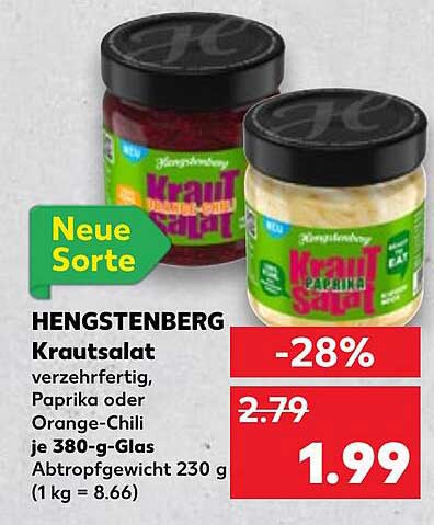 HENGSTENBERG Krautsalat verzehrfertig, Paprika oder Orange-Chili je 380-g-Glas
