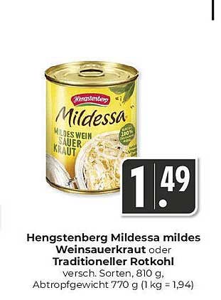 Hengstenberg Mildessa mildes Weinsauerkraut oder Traditioneller Rotkohl