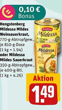 Hengstenberg Mildessa Mildes Weinsauerkraut und Mildes Sauerkraut