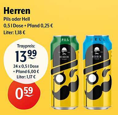 Herren Pils oder Hell - 0,5 l Dose + Pfand 0,25 €