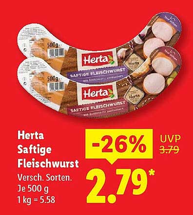 Herta Saftige Fleischwurst - Verschiedene Sorten, 500 g