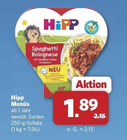 Hipp Menüs Spaghetti Bolognese 250 g (Aktion)