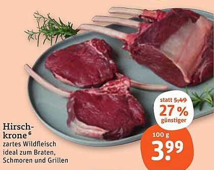 Hirschkrone - zartes Wildfleisch ideal zum Braten, Schmoren und Grillen