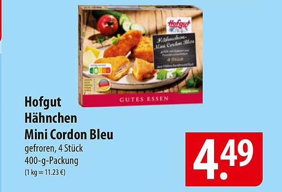 Hofgut Hähnchen Mini Cordon Bleu, gefroren, 4 Stück, 400-g-Packung