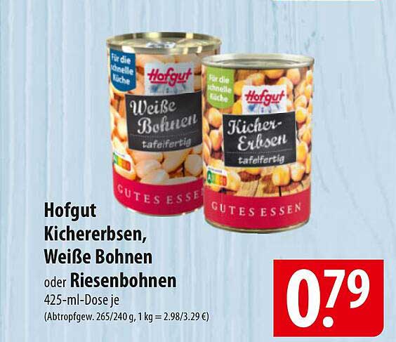 Hofgut Kichererbsen, Weiße Bohnen oder Riesenbohnen 425-ml-Dose je