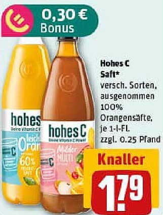 Hohes C Saft - Verschiedene Sorten, 100% Orangensaft