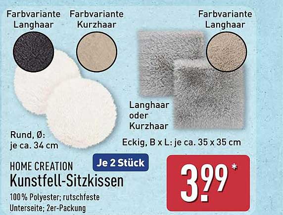 HOME CREATION Kunstfell-Sitzkissen - 2 Stück