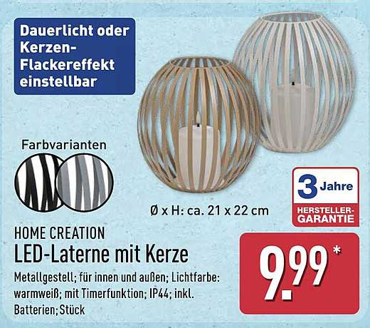 HOME CREATION LED-Laterne mit Kerze