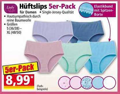 Hüftslips 5er-Pack für Damen - Single-Jersey-Qualität