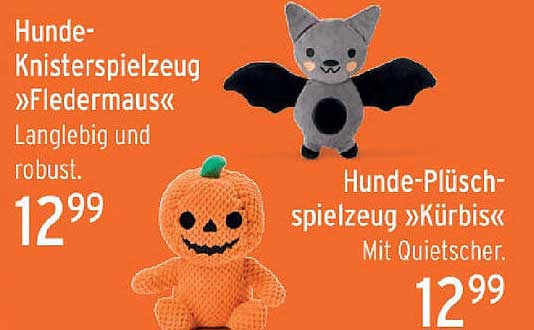 Hunde-Knisterspielzeug »Fledermaus« und Hunde-Plüschspielzeug »Kürbis«