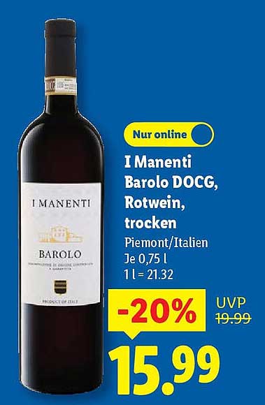 I Manenti Barolo DOCG, Rotwein, trocken