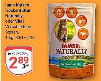 Iams Katzen-Trockenfutter Naturally oder Vital, 700-800 g
