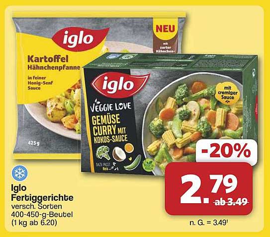Iglo Fertiggerichte - Veggie Love Gemüse Curry mit Kokos-Sauce oder Kartoffel Hähnchenpfanne