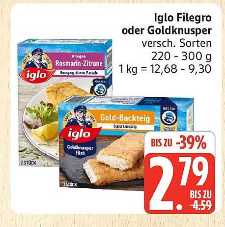 Iglo Filegro oder Goldknusper - Verschiedene Sorten