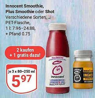 Innocent Smoothie, Plus Smoothie oder Shot - 3 für 2 Angebot