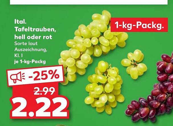 Ital. Tafeltrauben, hell oder rot - 1-kg-Pack