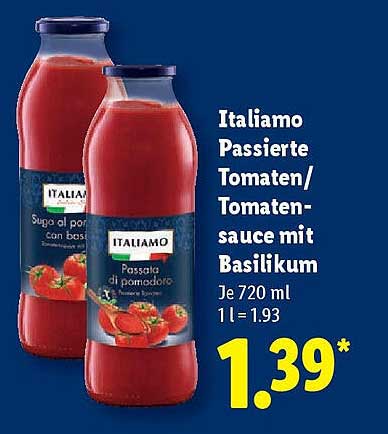 Italiamo Passierte Tomaten/Tomatensauce mit Basilikum 720 ml