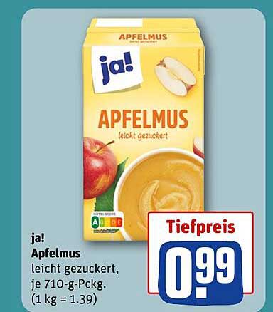 ja! Apfelmus leicht gezuckert, je 710-g-Pckg.