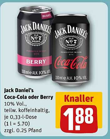 Jack Daniel's Coca-Cola oder Berry 330 ml - Knaller!
