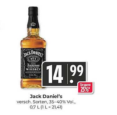 Jack Daniel's Tennessee Whiskey 0,7 L - 25% Ersparnis!