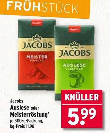 Jacobs Auslese oder Meisterröstung 500g-Packung