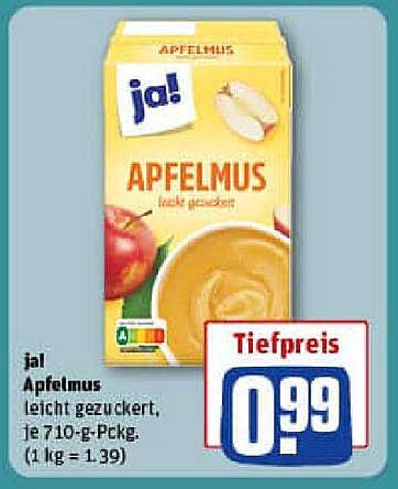 jal Apfelmus leicht gezuckert, je 710-g-Packung