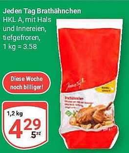 Jeden Tag Brathähnchen HKL A, mit Hals und Innereien, tiefgefroren, 1,2 kg