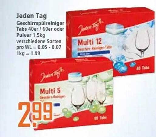 Jeden Tag Geschirrspülreiniger Tabs 40er / 60er oder Pulver 1,5kg