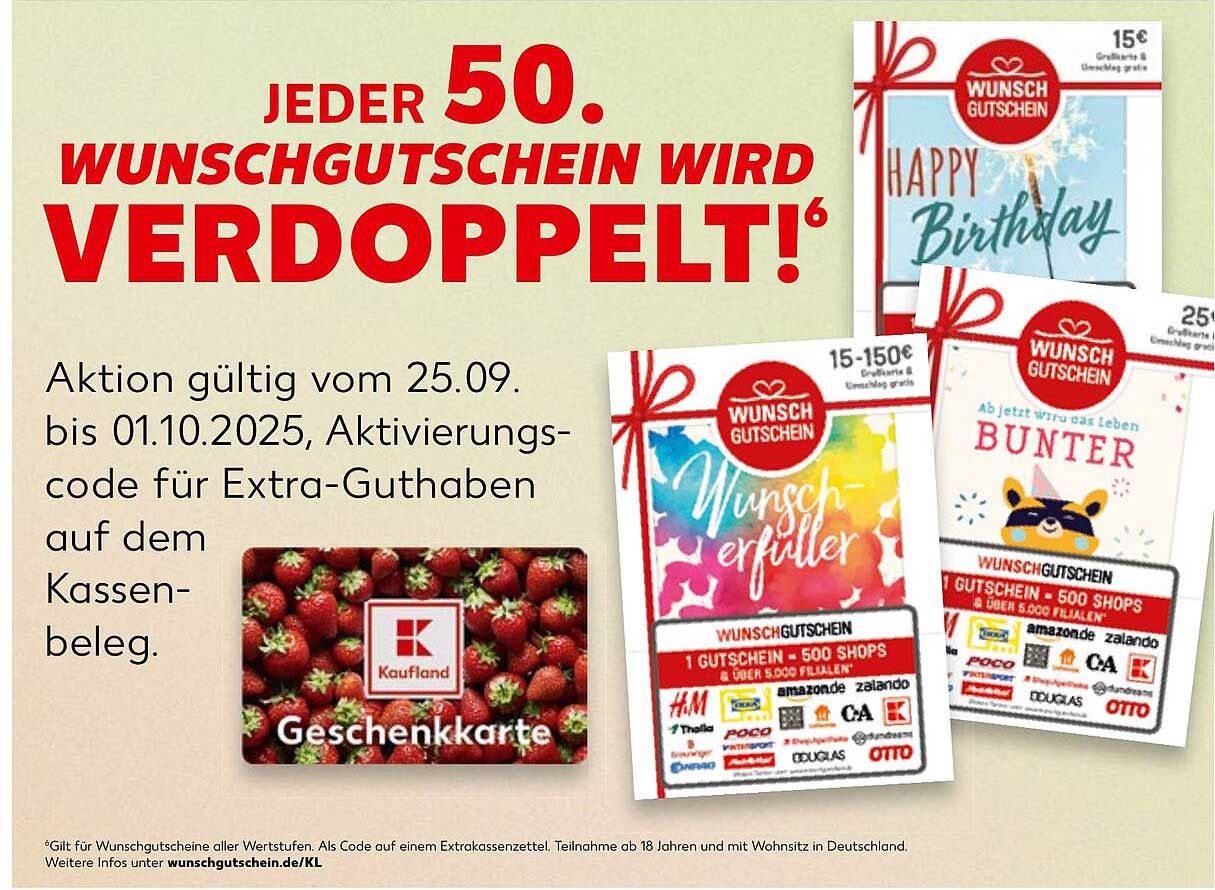 Jeder 50. Wunschgutschein wird verdoppelt!