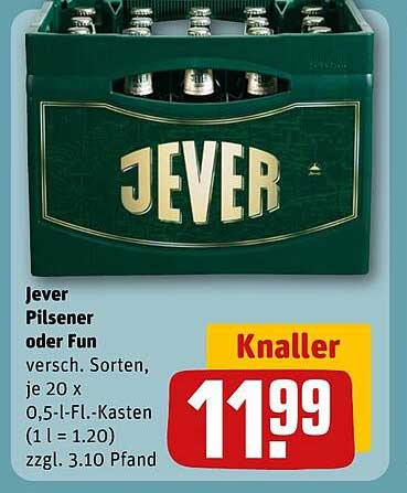 Jever Pilsener oder Fun, 20 x 0,5 l-Kasten