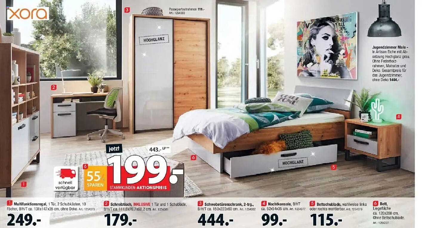 Jugendzimmer Malo - In Artisan Eiche mit Absetzung Hochglanz